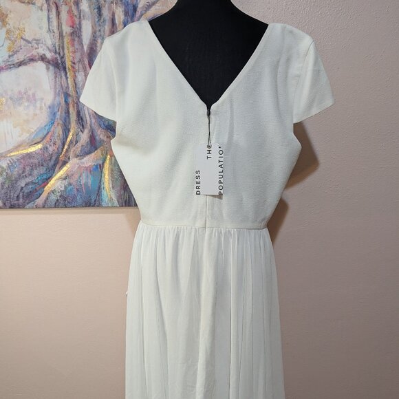 Dress The Population Corey Dress Size XXL White Cap Sleeve V Neck Eyelash Hem - Picture 5 of 12